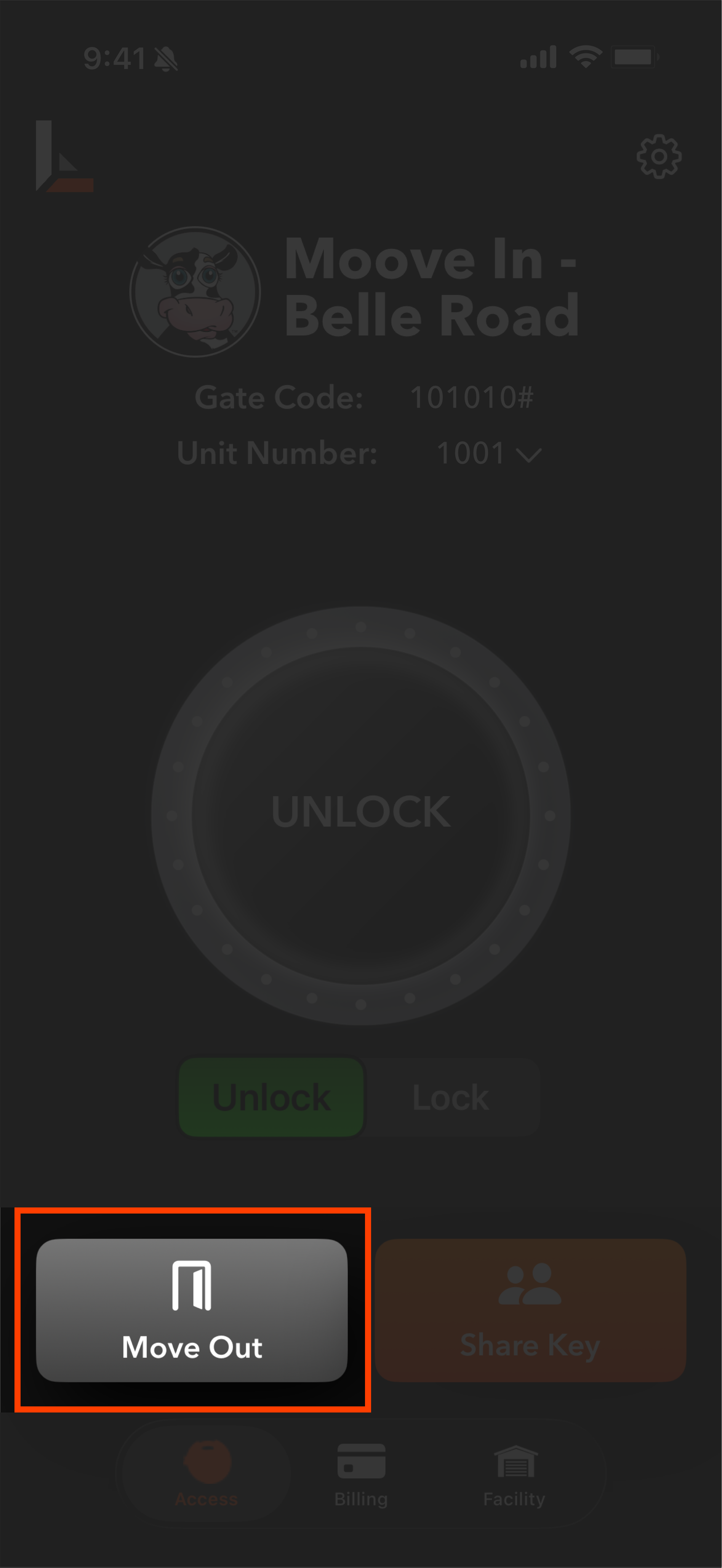 Move Out Button
