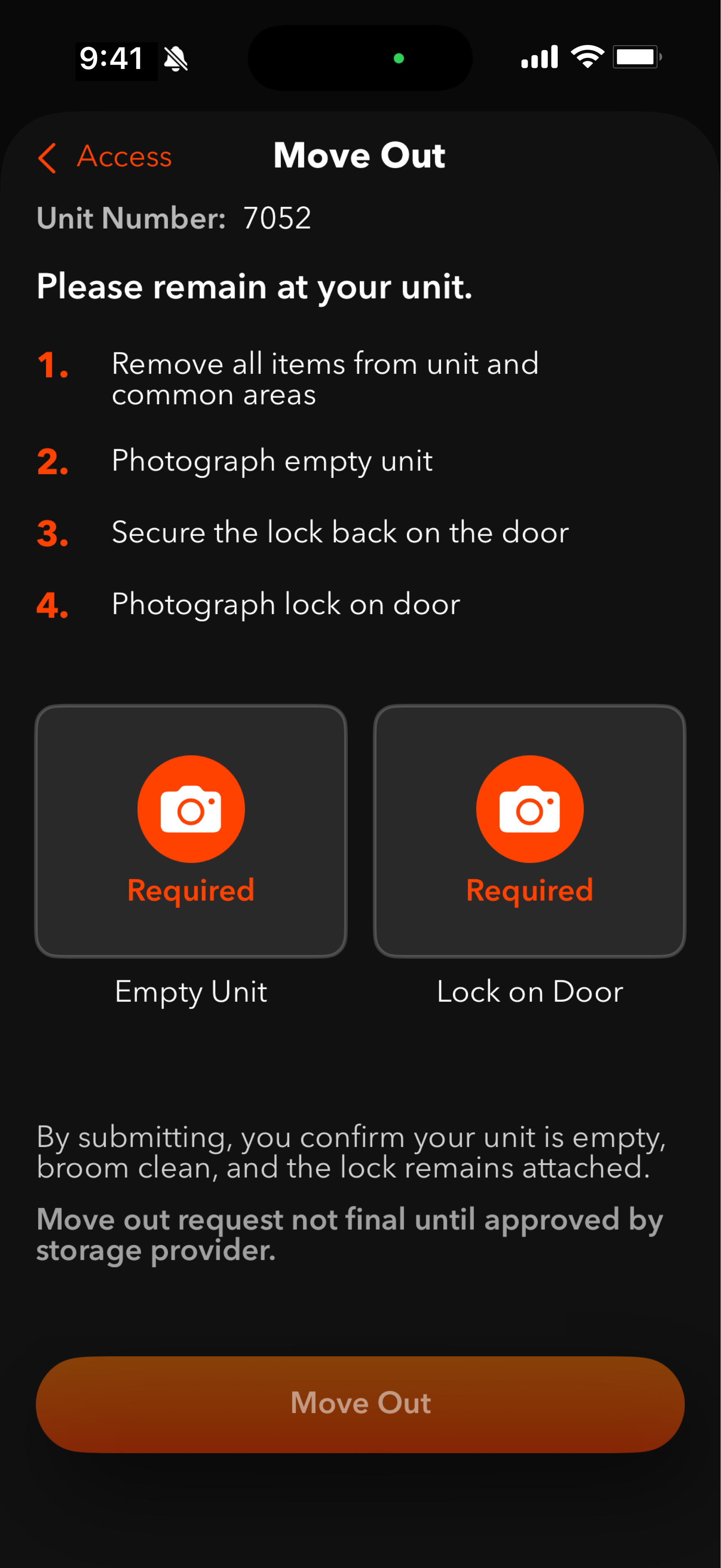 Move Out Screen