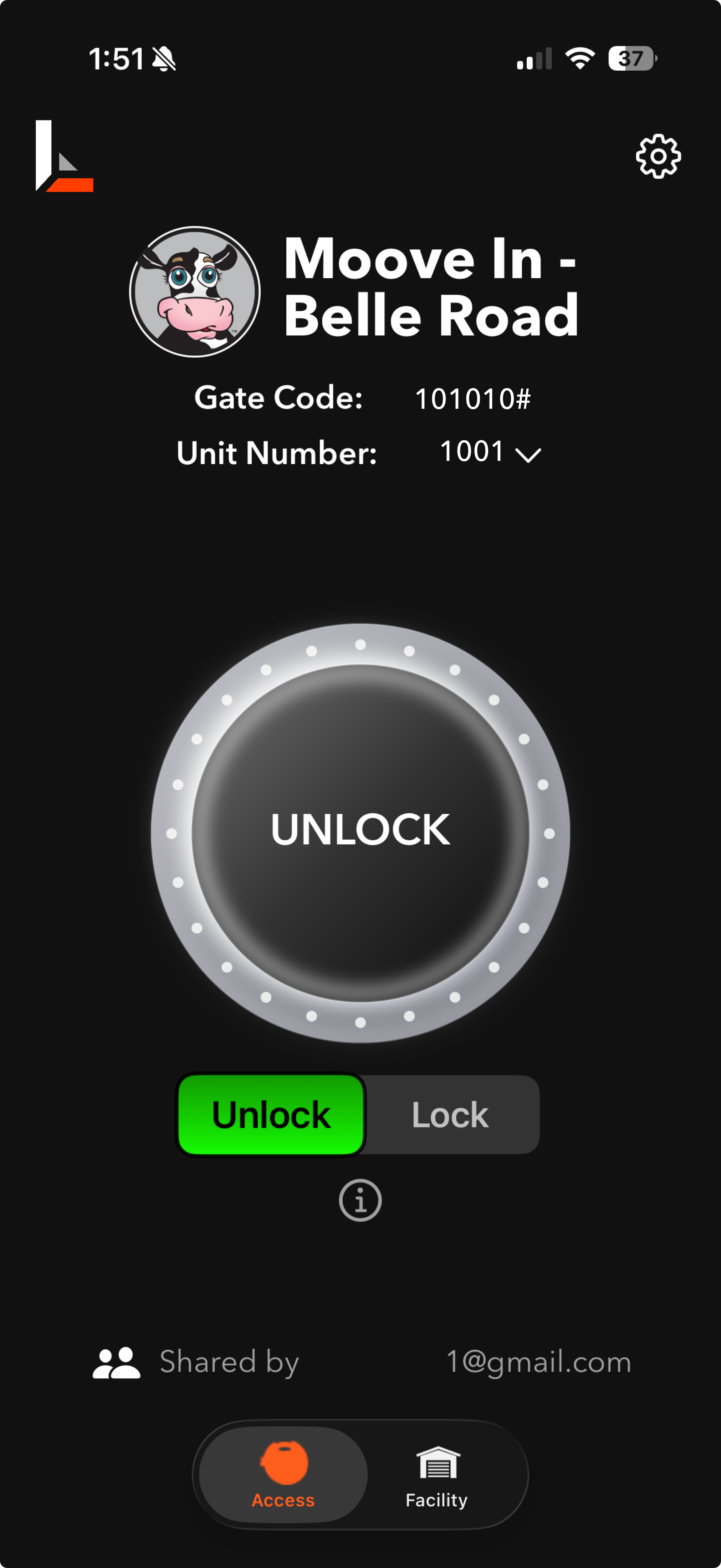 Shared user access screen